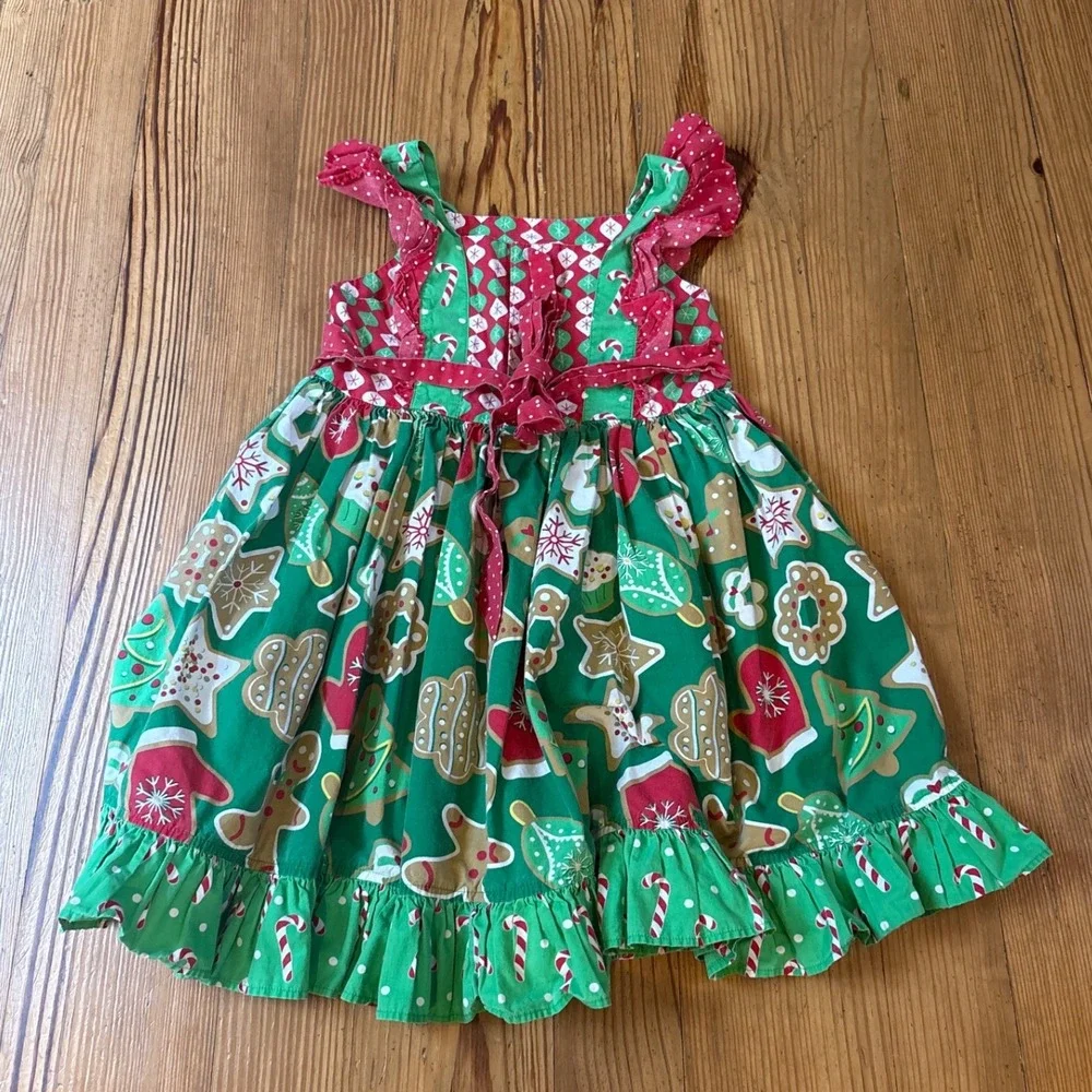 Eleanor Rose Aria Dress Kids Green Christmas Gingerbread Ruffle SIZE 6-7